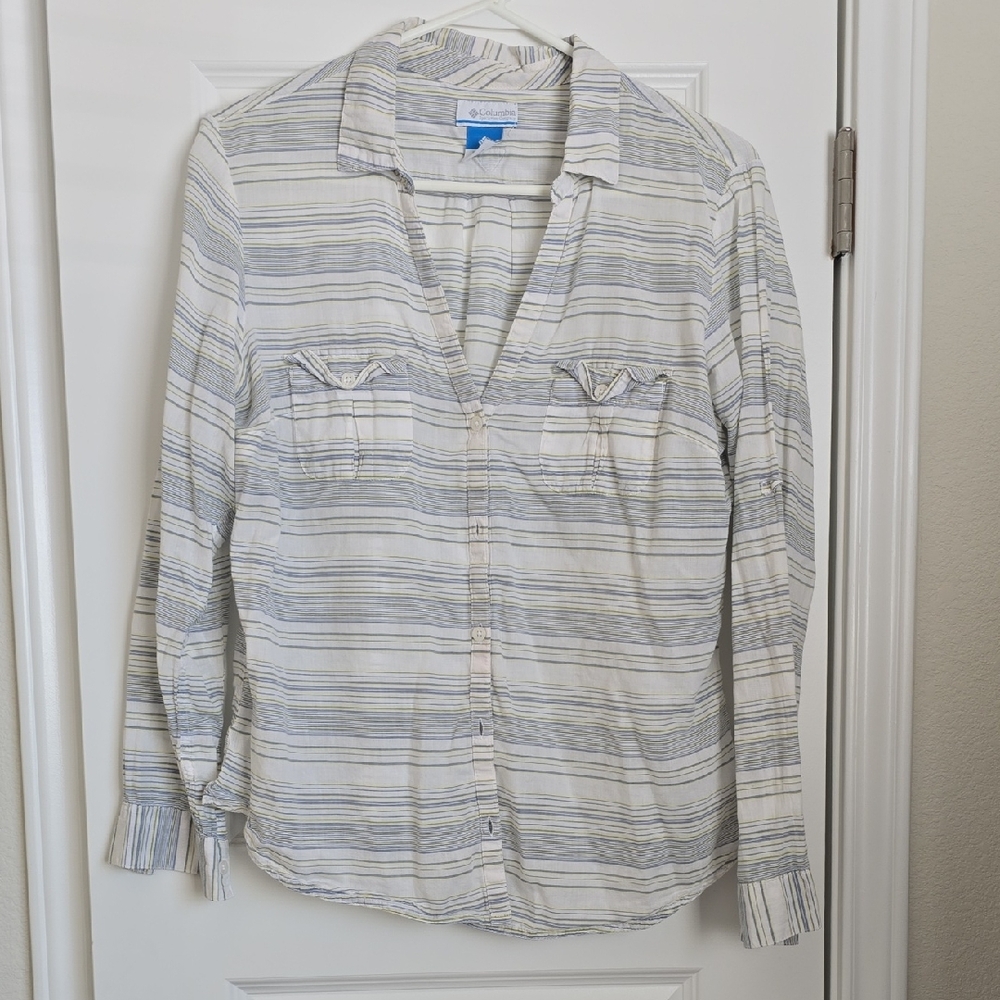 Columbia PFG Blue and White Striped Shirt